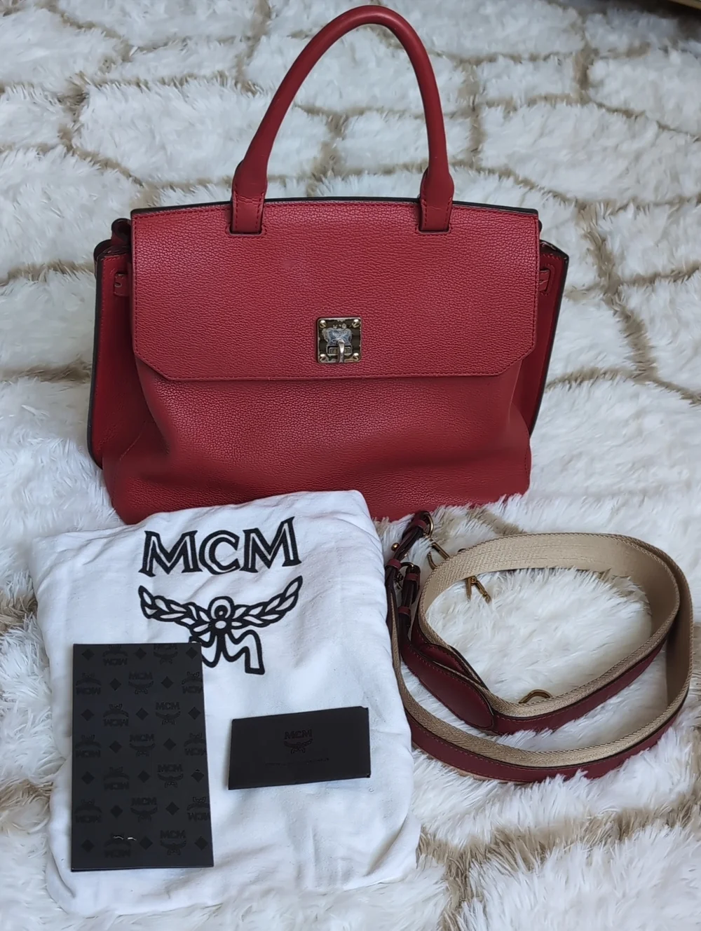 MCM Authentic Red Leather Fontanellas Park Ave Milla Convertible Backpack